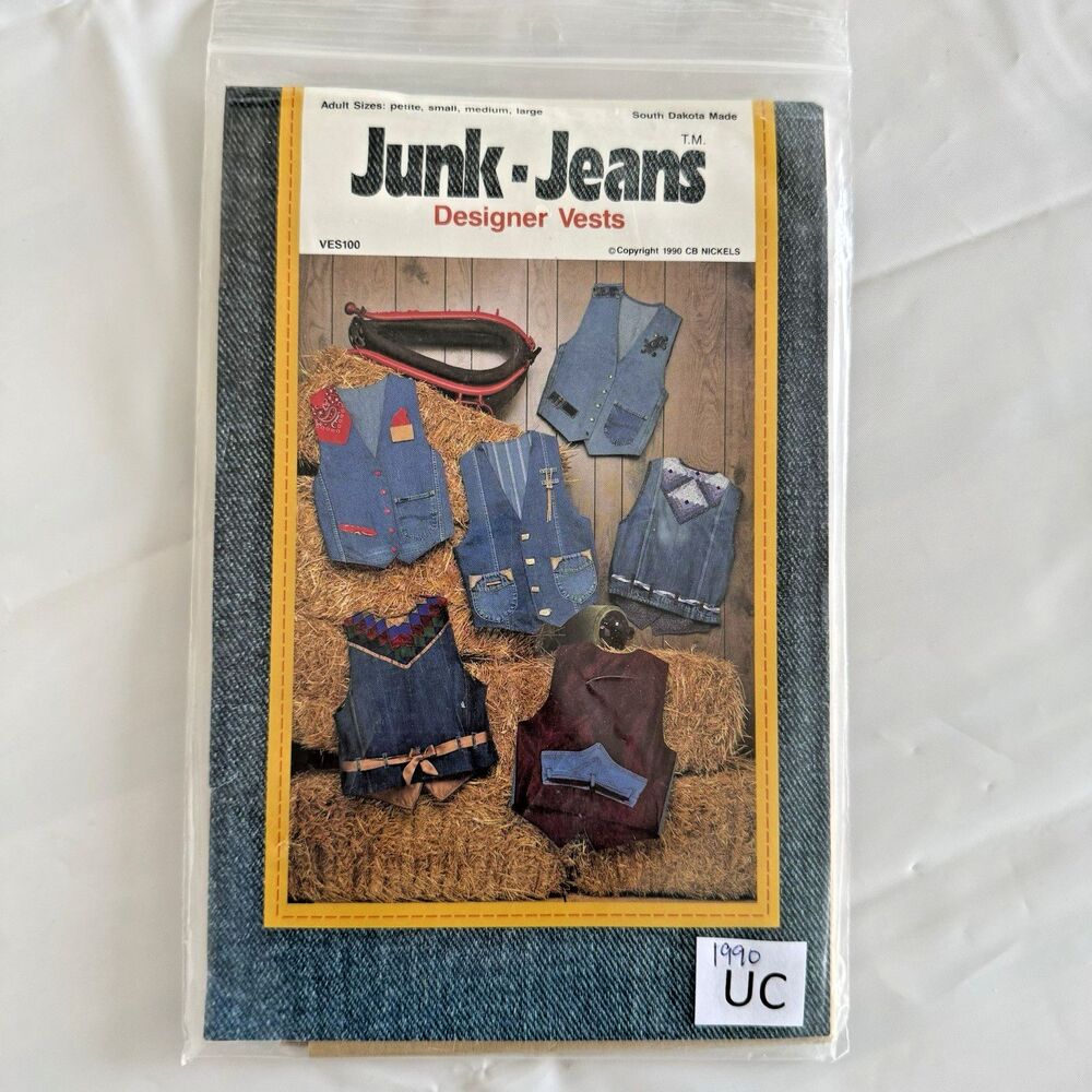 Junk Jeans Designer Vests Sewing Pattern Adult Sz S M L Petite Western Cowboy